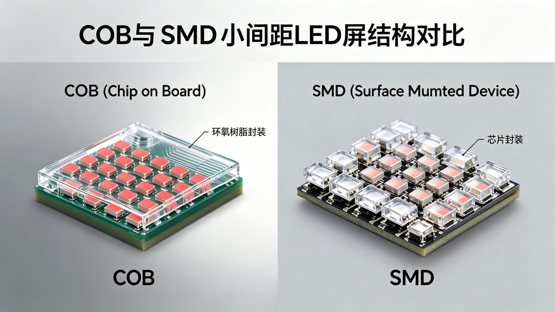 COB与SMD小间距LED屏结构对比图-深圳维康国际